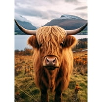 Highland Cattle in Mountain River 5D Diamond Art DIY Paint with Full Drill Round Diamond Gems Painting by Number Kits for Adults Art Craft Home Wall Decor 15.8x19.8in