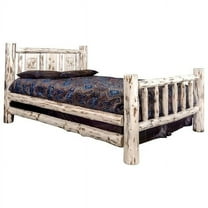 Montana Collection California King Bed w/ Laser Engraved Bear Design, Clear Lacquer Finish
