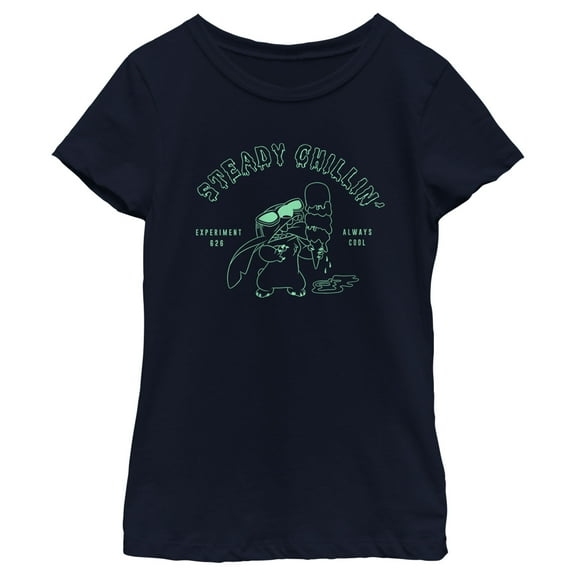 Girl's Lilo & Stitch Steady Chillin' Outlines Graphic Tee Navy Blue Large