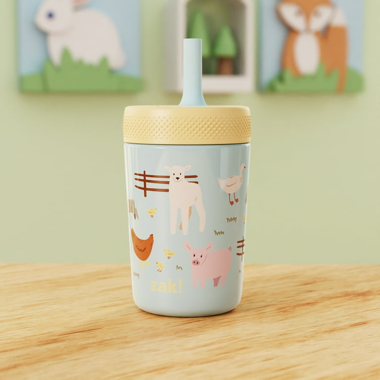 Zak Designs 9.5oz Farm Animals Kids Straw Tumbler, Stainless Steel
