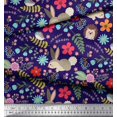 thumbnail image 3 of Soimoi Moss Georgette Fabric Floral,Rabbit & Porcupine Cartoon Print Fabric by Yard 42 Inch Wide, 3 of 3