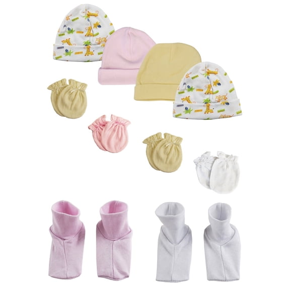 Baby Girl Infant Caps, Booties and Mittens (Pack of 10)