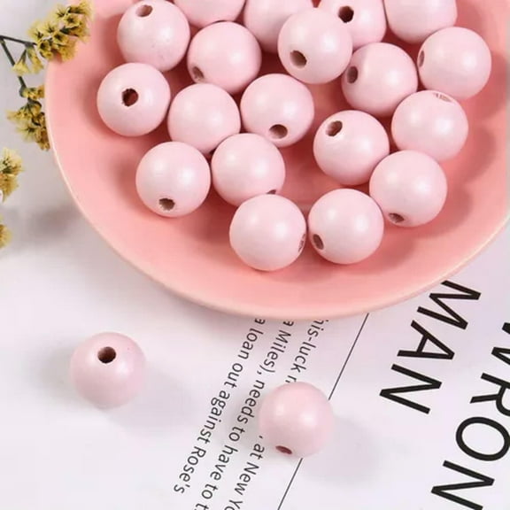 U8MO 100pcs Luster Wood Beads 10mm(3/8") Wooden Beads Easter Wood Beads Spring Color-Pearlized Light Pink