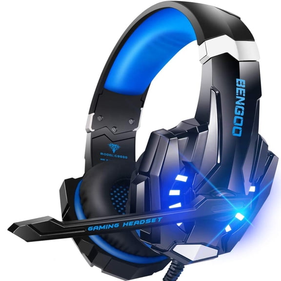 Stereo Gaming Headset with Mic, Noise Cancelling, LED Light, Bass Surround, Blue