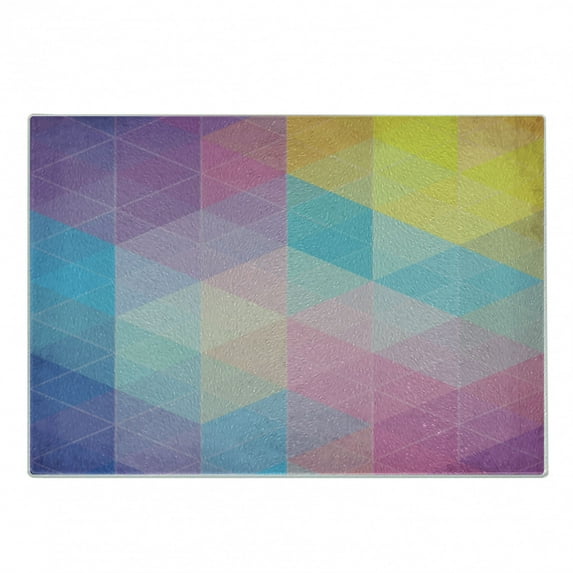 Indie Cutting Board, Abstract Triangles Classical Diamond Line Pattern in Dreamy Colors Modern, Decorative Tempered Glass Cutting and Serving Board, Small Size, Multicolor, by Ambesonne