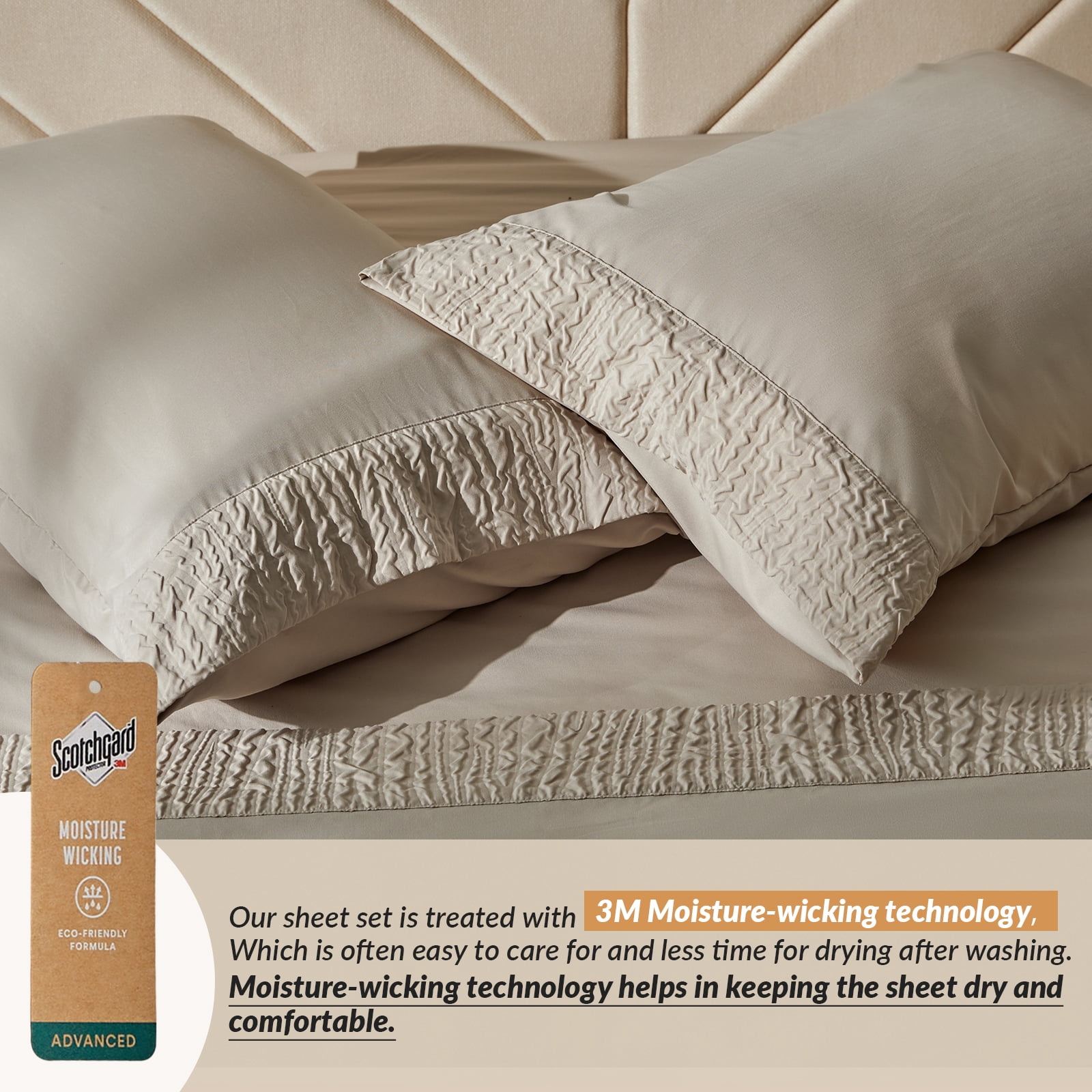 4 Pcs Cooling Bed Sheets Set with 16" Deep Pocket, Luxury Soft Queen Sheets, Ivory