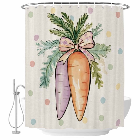 Orange Purple Carrot Shower Curtain Set - 72" x 78" Washable Bathtub Curtain with 12 Hooks, Vintage Colorful Polka Dots Waterproof Fabric Stall Shower Curtains for Bathroom/Bathtub Décor