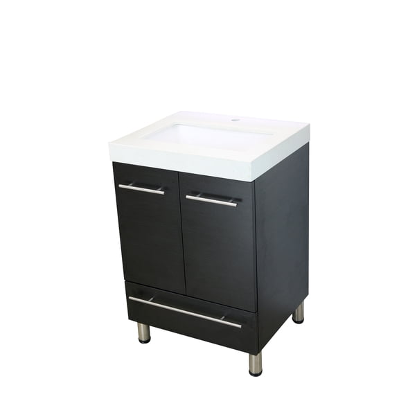 WindBay 24" Freestanding Bathroom Vanity, Black. White Integrated Countertop