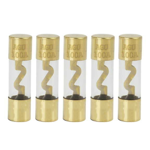 Plastic Tube Fuse 100 Amp Gold Tone Plated AGU Fuses for Car Auto 5pcs