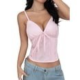 thumbnail image 3 of Women Y2k Babydoll Top Lace Ruffle V Neck Spaghetti Strap Peplum Tank Tops Pink XL, 3 of 9