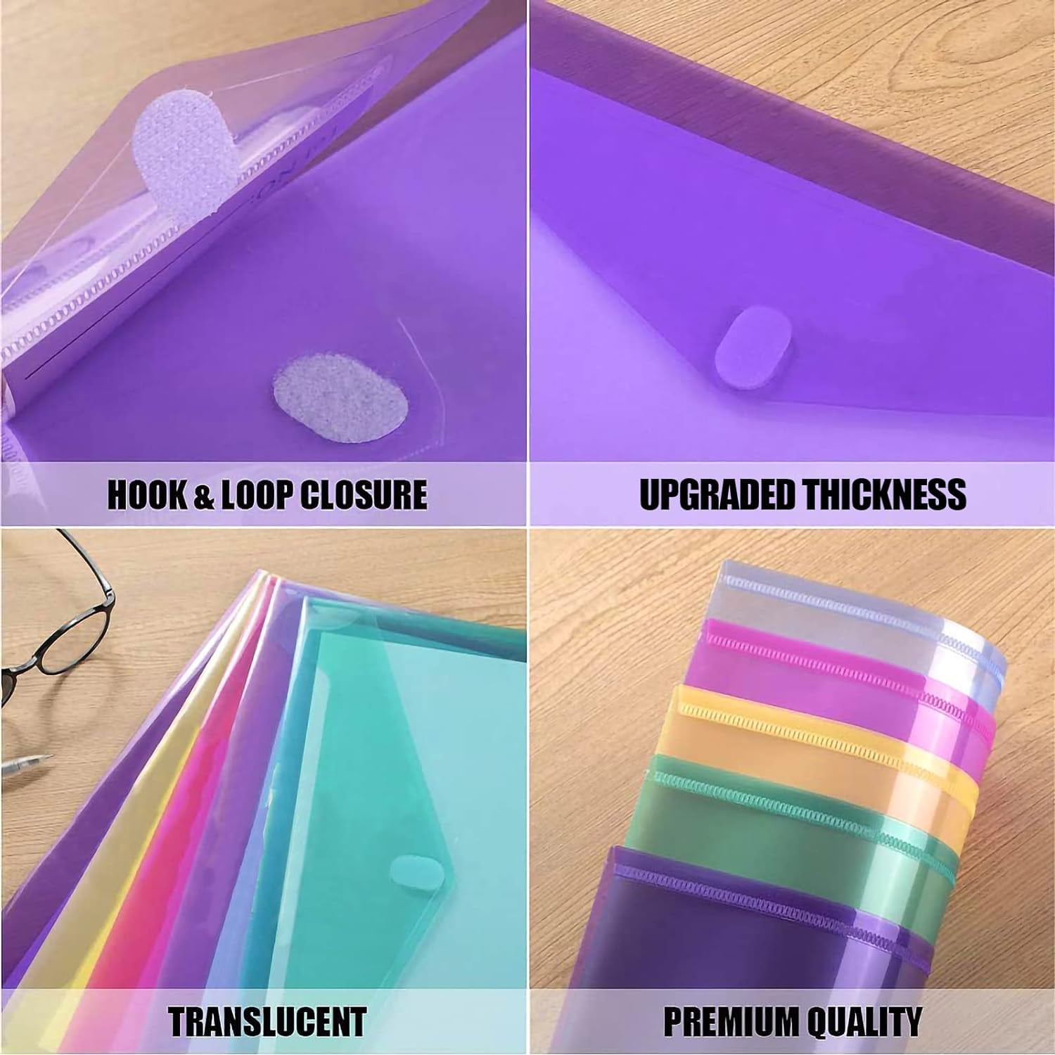 30 Pack Plastic Envelopes Poly Envelopes, HeavyDuty File Folders, Clear Folders with Pockets, Folders for Documents Letter A4 Size, Filing Folders, Paper Storage, Office School, 5Colored