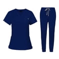 thumbnail image 4 of Los uniformes del oficio de enfermera friegan los trajes determinados del trabajo de los pantalones del basculador de las tapas con cuello en V para la atención sanitaria Azul Yuyangstore  Uniforme de enfermera, 4 of 8