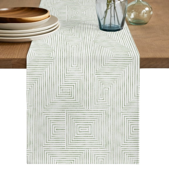 Table Runners 36 Inches Long Dress Scarves, Sage Green Geometric Farmhouse Kitchen/Dining Table Decor Table Runner, Short Coffee Tablerunners, Aesthetics Luxury Abstract Art 13x36 Inch