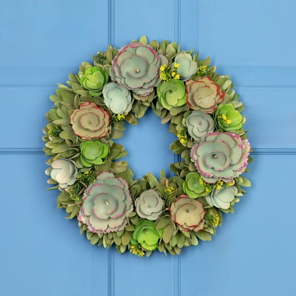 Northlight Wooden Mini Flowers Artificial Spring Wreath - 14"