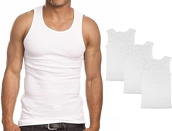 Mens Cotton Tank Top Adult Men's Basic Undershirt Tank Top, 3 Packs