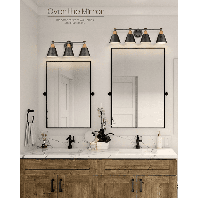 3-Light Black Bathroom Light Fixtures Bathroom Vanity Lights Over Mirror  with Hammered Metal Shade Modern Wall Lamp for Kitchen Bedroom Living Room