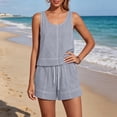 thumbnail image 5 of Cagogo Women Plus Size 2 Piece Shorts Set Casual Summer Round Neck Sleeveless Tank Top Matching Lounge Outfits Loose Comfy Pants Tracksuits Travel Airport Clothes, Gray XL, 5 of 9