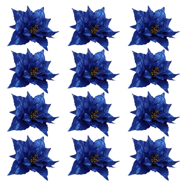 12pcs flores de brillo navideño flores artificiales decorativas de guirnalda de Navidad