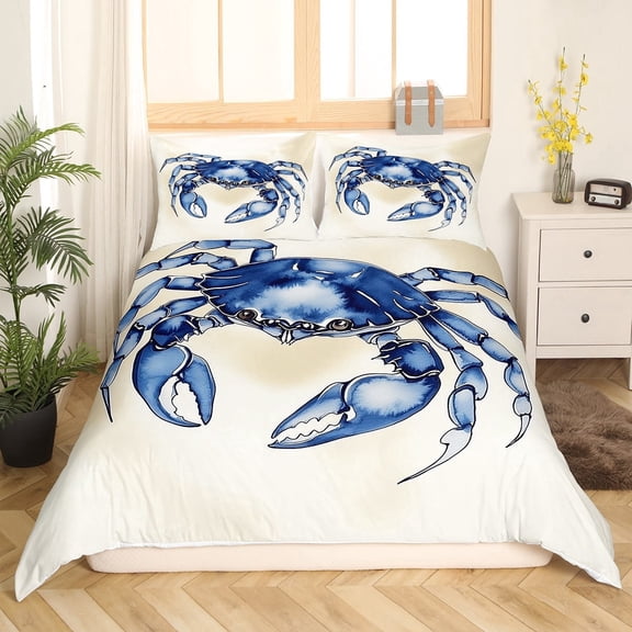 Erosebridal Crab Duvet Cover King Size Ocean Coastal Creature Bedding Set Marine Life Sea Animals Comforter Cover Set Nautical Beach Bedspread Cover,(No Comforter)