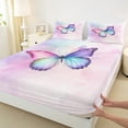 thumbnail image 3 of Manfei Dreamy Butterfly Child Twin Sheet Sets, Pink Watercolor Art Twin Fitted Sheet, Romantic Anniversary Flat Sheet, Luxury Bedroom Decor, 3 Pieces, 3 of 7