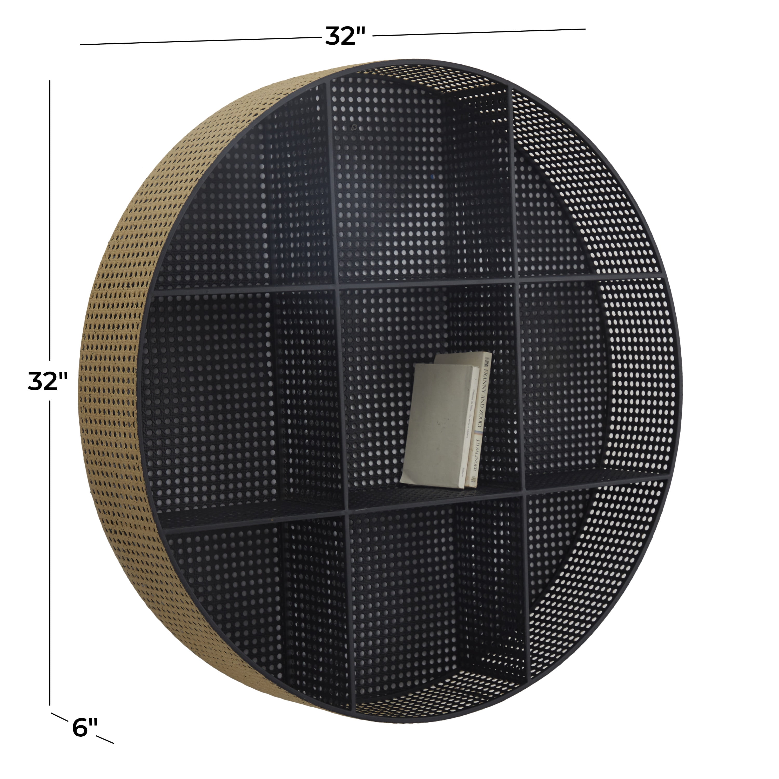 DecMode 32" x 6" Round 2-Tier Black Wall Shelf