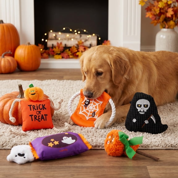 Kicpot 5 Pcs Halloween Dog Toy - Funny Squeaky Plush Dog Toy for Puppy Small Breed Dogs to Keep Them Busy, Cute Pumpkin