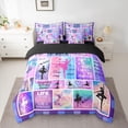 thumbnail image 2 of Feelyou Ballet Dance Twin Bedding Sets 7pcs, Purple Patchwork Plaid Bedding Comforter Set, 2 of 8