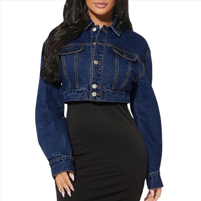 Chaqueta de Mujer, Abrigo de Otoño, Cárdigan con Botones, Larga, Cremallera, Estilo Corto. Azul Oscuro M