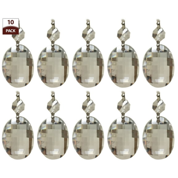 Royal Designs 10 Pack Chandelier Replacement Crystal Prisms Clear Oblate Cut One Bead Chrome