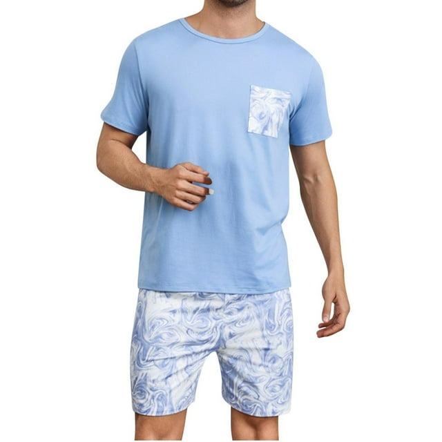 Pijamas de verano para hombre, jersey de cuello redondo, pantalones cortos de manga corta, ropa de casa, pijamas holgados para hombre, pantalones cortos, pijamas y pantalones cortos para hombre