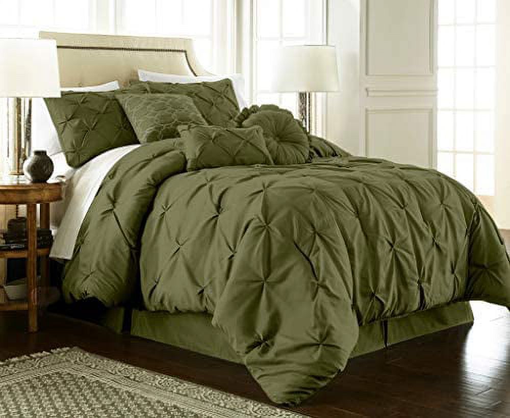 Sydney 7Piece Pinch Pleat Pintuck Bedding (Full, Olive) Comforter Set