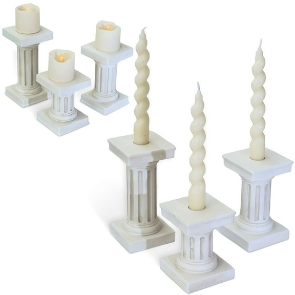 Kate Aspen Greek Column Inspired Dual Sided Pillar Pedestal Stand Tapered Candle Stick Holder/Votive Holder, Vintage Home Decor, Centerpiece Table Decorations, Fireplace Decor