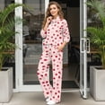 thumbnail image 3 of Uorisanigo Pink Polka Dot Women's 2 Piece Lounge Set Mock Neck Sweatshirt Wide Leg with Side Pocket Plus Size Tracksuit Loungewear Baggy Comfy Sweatsuit Travel Airport Outfits, 3 of 7