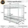 thumbnail image 6 of Kids Bunk Bed with Trundle, UHOMEPRO Safe and Space-Saving Sleep Solution for Growing Families, Twin Over Twin Metal Bunk Bed, Sturdy Guardrails, No Box Spring Needed, CPC Certification, Silver, 6 of 14