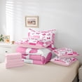 thumbnail image 5 of Homewish Girly Pink Butterfly Twin Bedding Sets 7-Piece for Kids, Chic Princess Blossoms Bedding Comforter Set, Cartoon Square Patchwork Reversible Sheet Sets, Ultra Soft Bedroom Decor, 5 of 7