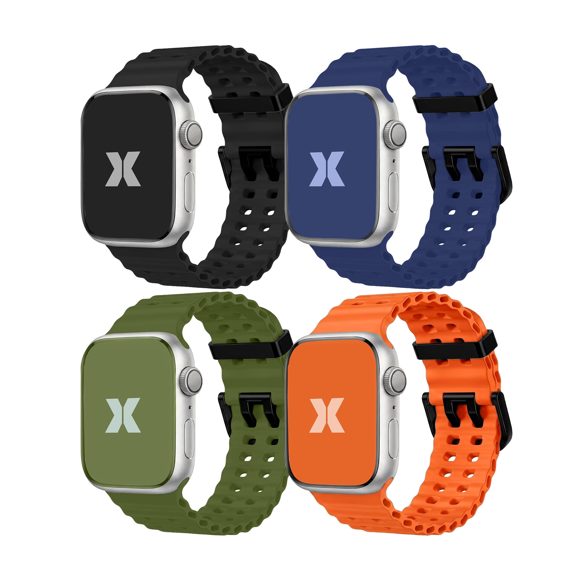 Xtreme 4-Pack Performance Loop Bands for Apple Watch Series 1-10 and Ultra 2, Waterproof Silicone Sport Watch Bands, Assorted Colors