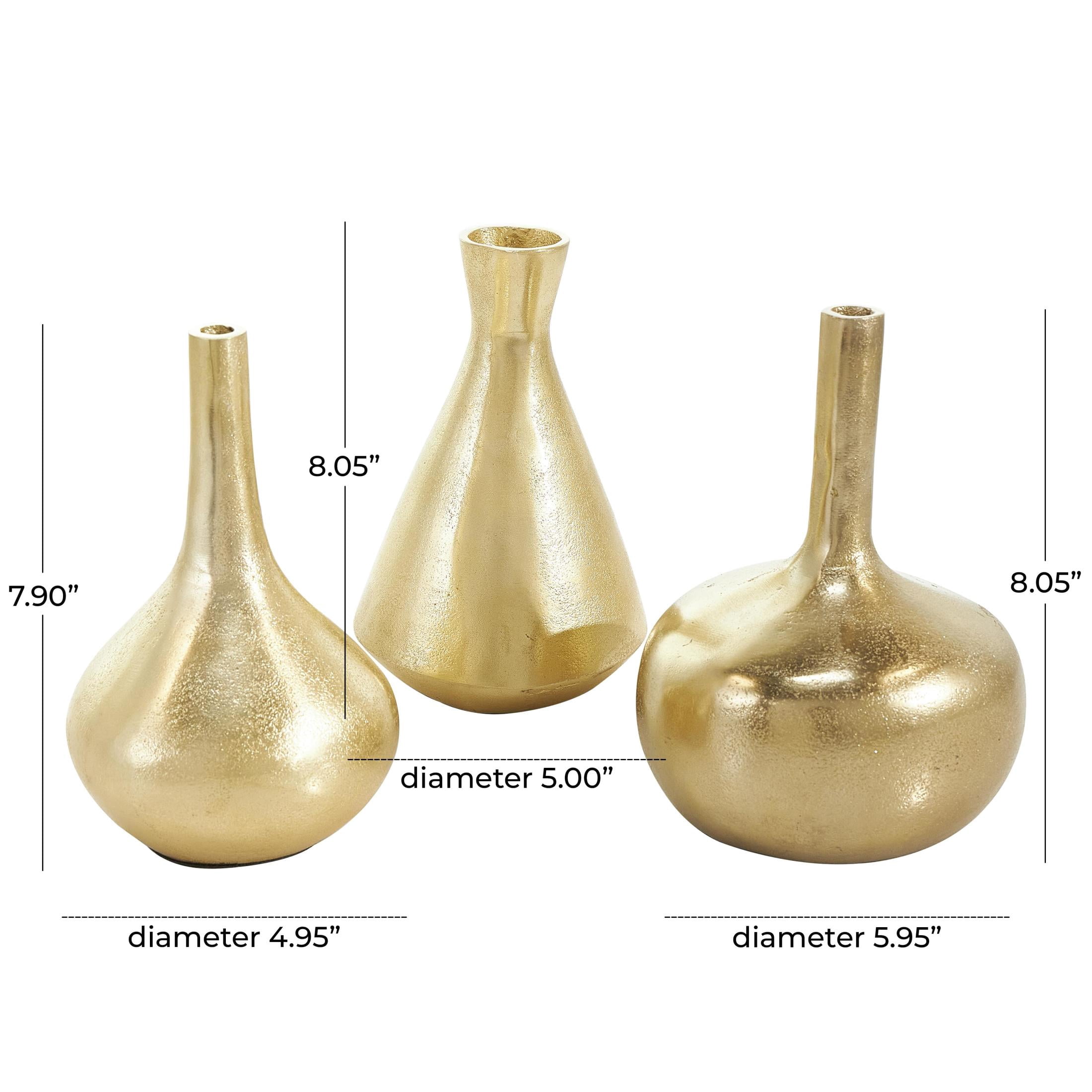 CosmoLiving by Cosmopolitan 5"W, 8"H Gold Aluminum Metal Vase with Varying Shapes, Set of 3