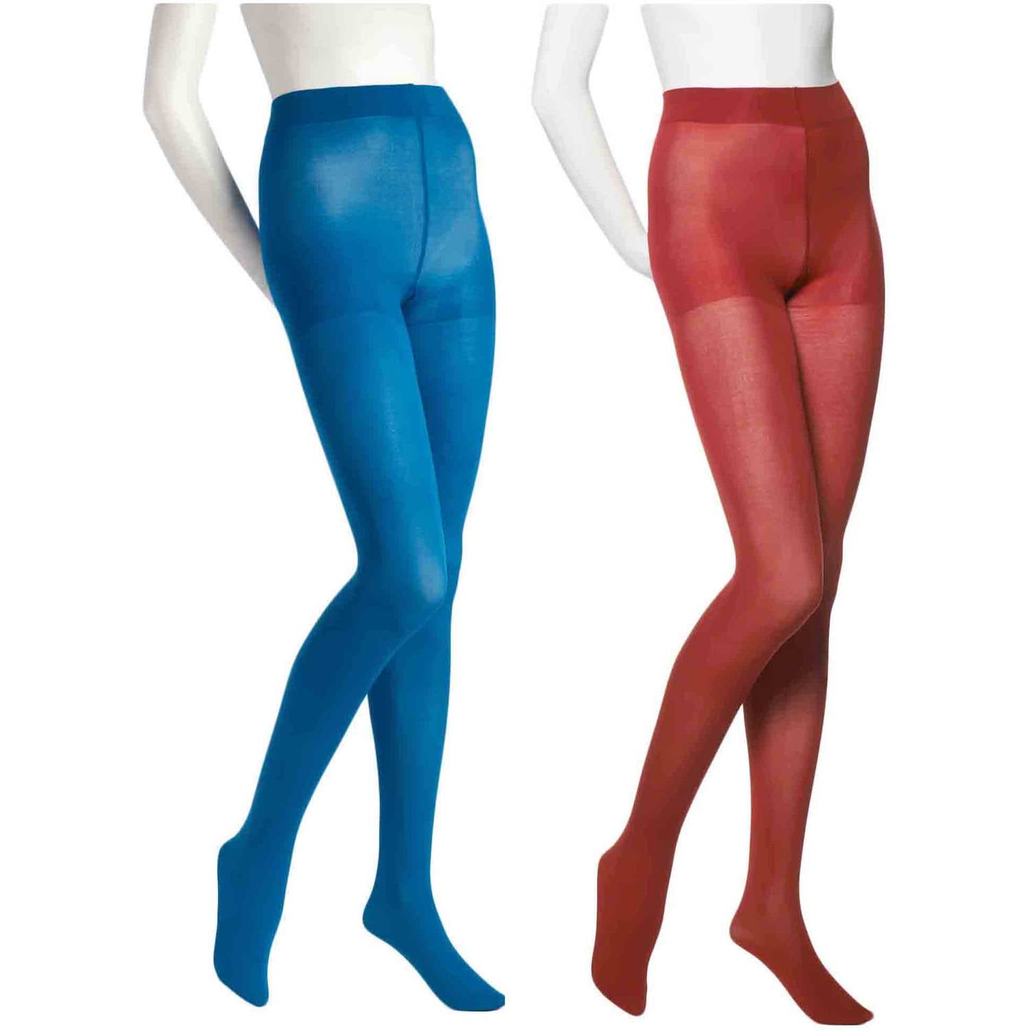 Opaque Tights Blue And Red 2 Pair