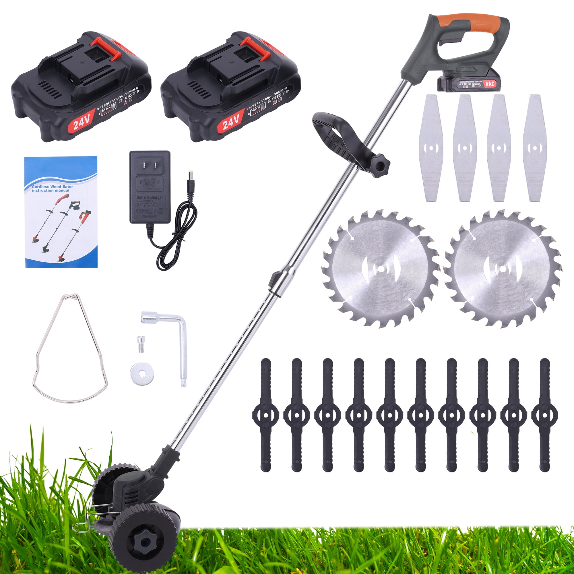 Electric Weed Wacker Battery Powered 24V, Cordless Weed Eater Brush Cutter Grass Trimmer Edger