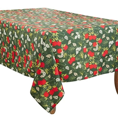 

Fennco Styles Pomegranate Design Holiday Tablecloth 50 W X 70 L - Red & Green Harvest Table Cover for Christmas Seasonal Décor Banquet Family Gathering and Special Events