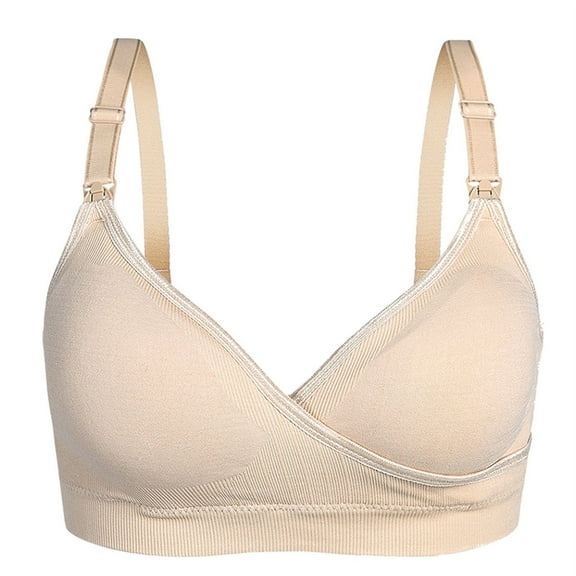 Penkiiy Women Nursing Bras Woman's Solid Color Ring Breast Feeding Comfortable Hollow Out Perspective Bra Underwear Beige Bras