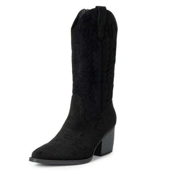 Alpine Swiss Sadie Womens Cowboy Boots Western Cowgirl Boots Mid Calf Chunky Block High Heel Booties