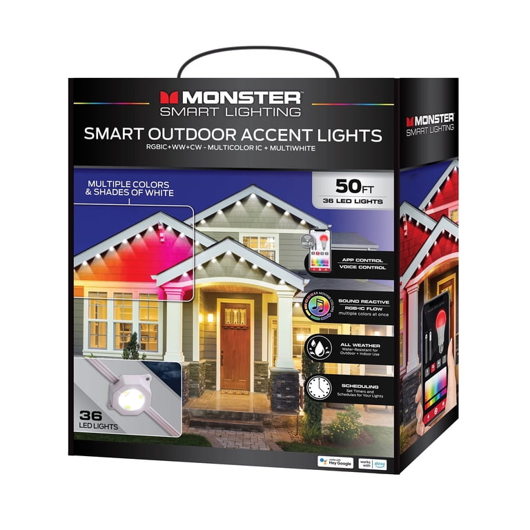 Monster Outdoor LED Smart Lights, 50ft RGBIC+ Multiwhite, Voice