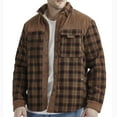 thumbnail image 6 of Miluxas Men's Outdoor Casual Camp Fleece Sherpa Lined Flannel Plaid Shirt Jacket Red Coffee, 6 of 9