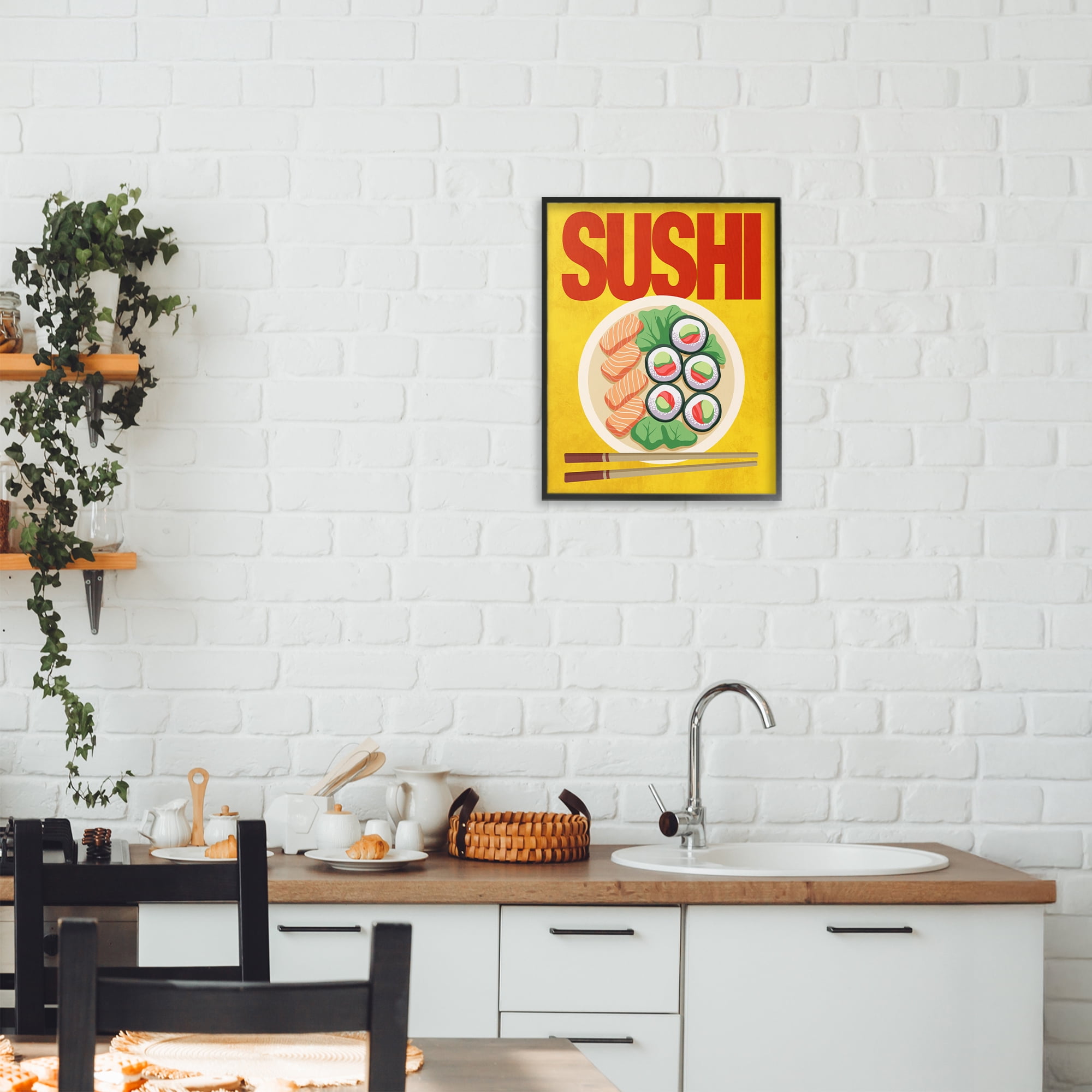 Stupell Industries Bright Sushi & Chopsticks Black Framed Giclee Art, design by Marcus Prime