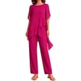 thumbnail image 4 of Yigetop Women's Asymmetric Capelet 2 Piece Pant Suit Round Neck Loose Fit Wide Leg Trousers Elegant Comfortable Outfits for Formal Events Red XXL, 4 of 4