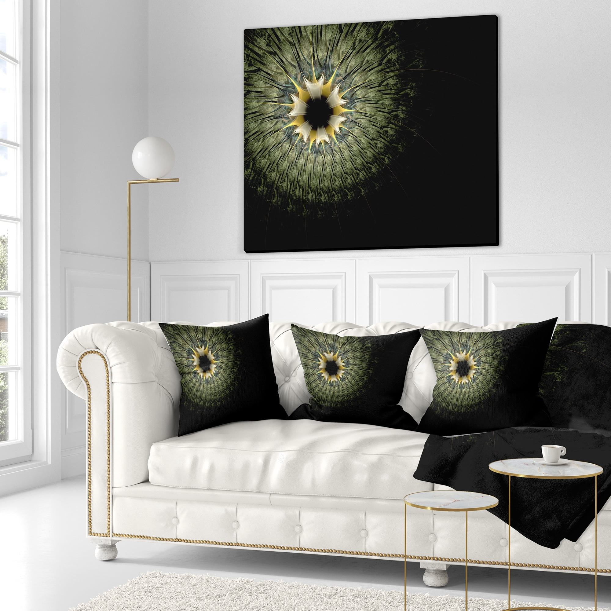 Designart Symmetrical Fractal Flower in Light Green - Floral Throw Pillow - 16x16