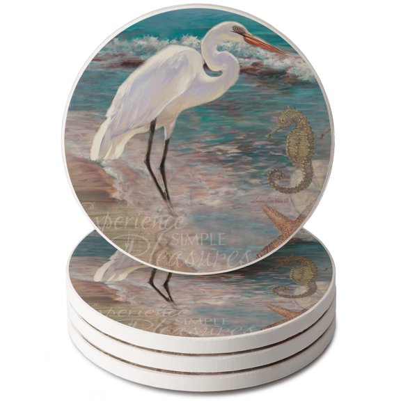 CounterArt "Experience Heron" Round Single Image Absorbent Stone Coaster 4 Pack