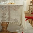 thumbnail image 2 of Crochet Tablecloth with Tassels, Boho Stripe Geometric Tablecloth for Party Birthday Dinning Table Cloth, 2 of 6
