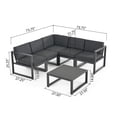 thumbnail image 2 of Noble House Nigel Outdoor Aluminum V Shaped 6 Piece Sofa Set with Rust-Proof Aluminum Top Coffee Table and Cushions, Black, Dark Grey, 2 of 8
